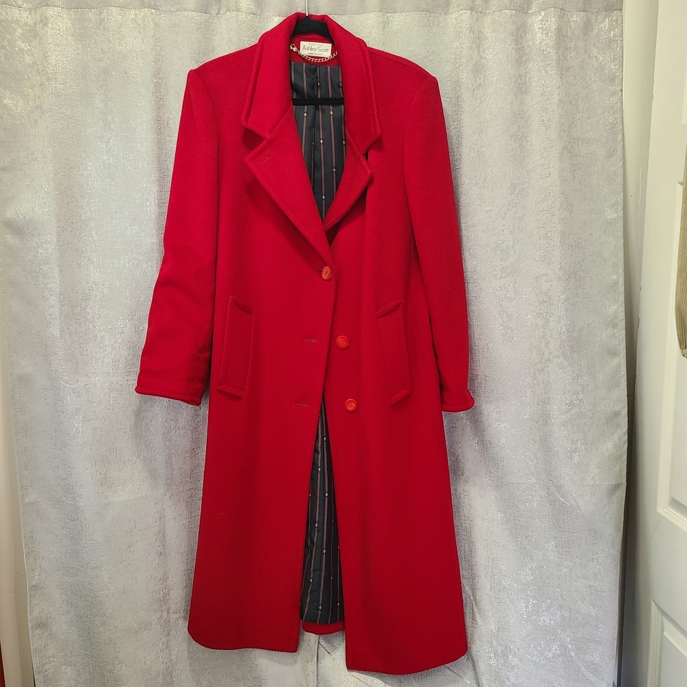 Vintage Ashley Scott Petite 100% Pure Wool Trench Coat Classic Red Lux Bust 21”